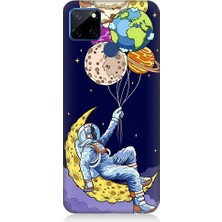 Teknomeg Realme C12 Uyumlu Astranot ve Gezegen Balonlar Desenli Silikon Kılıf