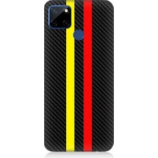 Teknomeg Realme C12 Uyumlu Sarı Kırmızı Karbon Motif Desenli Silikon Kılıf