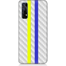 Teknomeg Realme 7 Uyumlu Sarı Lacivert Metal Motif Desenli Silikon Kılıf