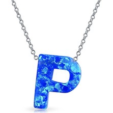 Adal Silver P Harfi Opal Kolye 925 Ayar Gümüş