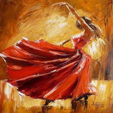 Canvas Kırmızı Elbiseli Kadın ve Büyüleyici Dansı Sayılarla Boyama Seti  Rulo
