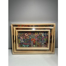 Hbs Art Design Ahşap Kayın 3'lü Tepsi Hediyelik Set