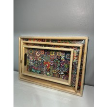 Hbs Art Design Ahşap Kayın 3'lü Tepsi Hediyelik Set