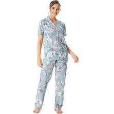 U.S. Polo Assn. 17047 Kadın Kısa Kollu Önden Düğmeli Pijama Takım-Mint