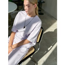 Vesado Kadın Bisiklet Yaka Lila Oversize T-Shirt