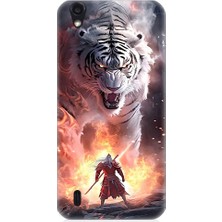 Teknomeg Vestel 5000 Uyumlu Beyaz Kaplan ve Samuray Desenli Silikon Kılıf