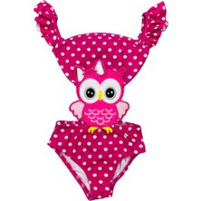 Lolli Boom Kids  Kız Çocuk Mayokini Sevimli Baykuş Temalı Koyu Pembe Kol Fırfırlı Son Sezon Kostüm Mayo