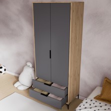 Alonex Aden 2 Kapaklı Antrasit Gardırop , Elbise Dolabı, Raflı