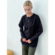 Vesado Kadın Uzun Kollu Bisiklet Yaka Oversize T-Shirt