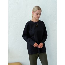 Vesado Kadın Uzun Kollu Bisiklet Yaka Oversize T-Shirt