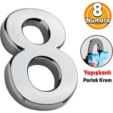 Badem10 Kapı Numarası Yapışkanlı Parlak Krom Numaraları 37.5 mm 8 Numara Rakam Sayı