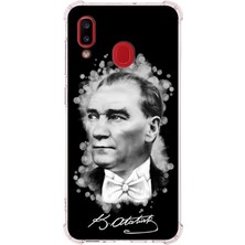 PrintiFy  Samsung Galaxy A20 Uyumlu Köşe Korumalı Antişok Kapak Atatürk Tasarımlı Şeffaf Silikon Kılıf