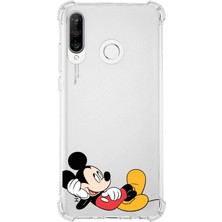PrintiFy  Huawei P30 Lite Köşe Korumalı Antişok Kapak Mickey Mouse Tasarımlı Şeffaf Kılıf