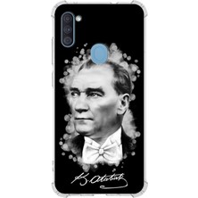 PrintiFy  Samsung Galaxy M11 Uyumlu Köşe Korumalı Antişok Kapak Atatürk Tasarımlı Şeffaf Silikon Kılıf