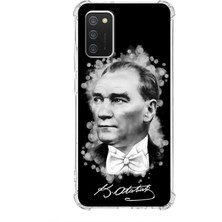 PrintiFy  Samsung Galaxy A02S Uyumlu Köşe Korumalı Antişok Kapak Atatürk Tasarımlı Şeffaf Silikon Kılıf