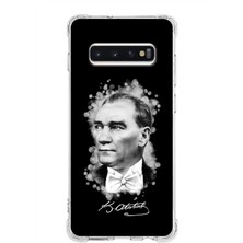 PrintiFy  Samsung Galaxy S10 Plus Uyumlu Köşe Korumalı Antişok Kapak Atatürk Tasarımlı Şeffaf Silikon Kılıf