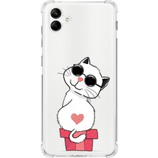 PrintiFy  Samsung Galaxy A04 Uyumlu Köşe Korumalı Antişok Kapak Coolcat Tasarımlı Şeffaf Silikon Kılıf