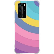 PrintiFy  Huawei P40 Pro Köşe Korumalı Antişok Kapak Renk Cümbüşü Tasarımlı Şeffaf Kılıf