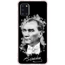 PrintiFy  Samsung Galaxy A31 Uyumlu Köşe Korumalı Antişok Kapak Atatürk Tasarımlı Şeffaf Silikon Kılıf