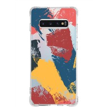 PrintiFy  Samsung Galaxy S10 Plus Köşe Korumalı Antişok Kapak Brush Stroke Tasarımlı Şeffaf Silikon Kılıf