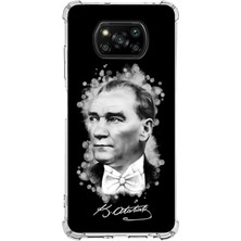 PrintiFy  Xiaomi Poco X3 Köşe Korumalı Antişok Kapak Atatürk Tasarımlı Şeffaf Silikon Kılıf