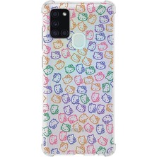 PrintiFy  Samsung Galaxy A21S Uyumlu Köşe Korumalı Antişok Kapak Hello Kitty Tasarımlı Şeffaf Kılıf