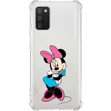 PrintiFy  Samsung Galaxy A02S Köşe Korumalı Antişok Kapak Minnie Mouse Tasarımlı Şeffaf Kılıf