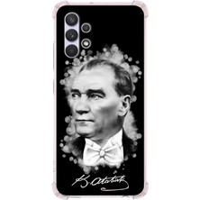 PrintiFy  Samsung Galaxy A32 Uyumlu Köşe Korumalı Antişok Kapak Atatürk Tasarımlı Şeffaf Silikon Kılıf