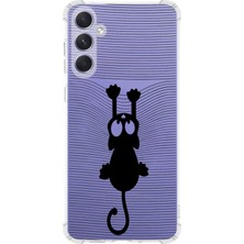 PrintiFy  Samsung Galaxy A54 Uyumlu Köşe Korumalı Antişok Kapak Çizgi Kedi (Siyah) Tasarımlı Şeffaf Kılıf