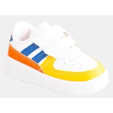 Ellaboni Günlük Unisex Çocuk Şeritli Beyaz Sneaker Cırtlı Hafif Rahat Spor Ayakkabı