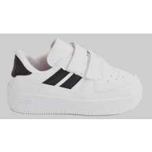 Ellaboni Günlük Unisex Çocuk Şeritli Beyaz Sneaker Cırtlı Hafif Rahat Spor Ayakkabı