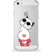 PrintiFy Apple iPhone 5s Uyumlu Darbe Emici Antişok Kapak Coolcat Tasarımlı Şeffaf Silikon Kılıf