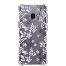 PrintiFy  Samsung Galaxy S9 Köşe Korumalı Antişok Kapak Floral Lila Tasarımlı Şeffaf Kılıf