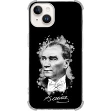 PrintiFy  Apple iPhone 14 Plus Uyumlu Köşe Korumalı Antişok Kapak Atatürk Tasarımlı Şeffaf Kılıf