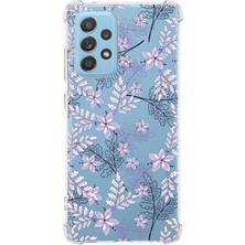 PrintiFy  Samsung Galaxy A23 Uyumlu Köşe Korumalı Antişok Kapak Floral Lila Tasarımlı Şeffaf Kılıf