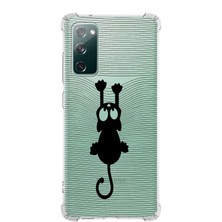 PrintiFy  Samsung Galaxy S20 Fe Köşe Korumalı Antişok Kapak Çizgi Kedi Tasarımlı Şeffaf Kılıf