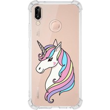 PrintiFy  Huawei P20 Lite Uyumlu Köşe Korumalı Antişok Kapak Unicorn Tasarımlı Şeffaf Kılıf