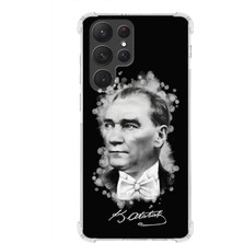 PrintiFy  Samsung Galaxy S22 Ultra Uyumlu Köşe Korumalı Antişok Kapak Atatürk Tasarımlı Şeffaf Kılıf