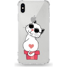 PrintiFy Apple iPhone x Uyumlu Darbe Emici Antişok Kapak Coolcat Tasarımlı Şeffaf Silikon Kılıf