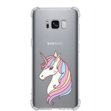 PrintiFy  Samsung Galaxy S8 Köşe Korumalı Antişok Kapak Unicorn Tasarımlı Şeffaf Silikon Kılıf