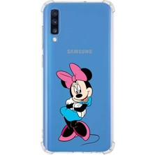 PrintiFy  Samsung Galaxy A70 Köşe Korumalı Antişok Kapak Minnie Mouse Tasarımlı Şeffaf Kılıf