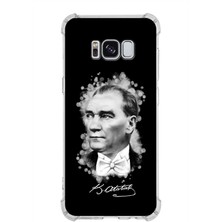 PrintiFy Galaxy S8 Uyumlu  Köşe Korumalı Antişok Kapak Atatürk Tasarımlı Şeffaf Silikon Kılıf
