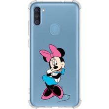 PrintiFy  Samsung Galaxy M11 Köşe Korumalı Antişok Kapak Minnie Mouse Tasarımlı Şeffaf Kılıf