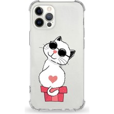 PrintiFy Apple iPhone 12 Pro Uyumlu Darbe Emici Antişok Kapak Coolcat Tasarımlı Şeffaf Silikon Kılıf