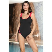 Hazelin Kadın Siyah Neon Pembe Detaylı Göğüs Askılı Astarlı Yüzücü Mayo HZL24S-AR1857