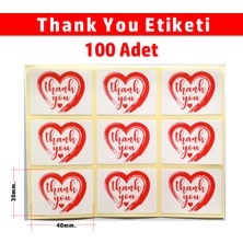 Dijital Barkod Kalp Desenli Teşekkür Etiketi - Thank You Sticker Yapışkanlı Kırmızı 30X40MM 100 Adet