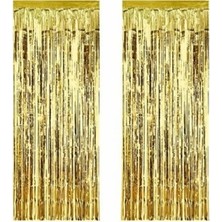 Dizayn Parti Evi Işıltılı Püsküllü Parti Arka Fon - Kapı Duvar Perdesi Gold