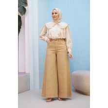 Neways 1162-PARÇA Boyalı Denim  Pantolon Bej