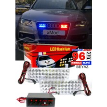 ŞüsCarOto Aksesuar 96 LED 3 Modlu Panjur Içi Çakar LED Panjur Arası Çakar Kırmızı Mavi 48X2 LED Lamba Flaşlı Polis Işığı 12V