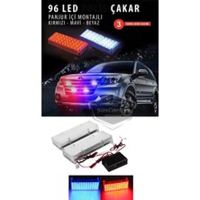 ŞüsCarOto Aksesuar 96 LED 3 Modlu Panjur Içi Çakar LED Panjur Arası Çakar Kırmızı Mavi 48X2 LED Lamba Flaşlı Polis Işığı 12V